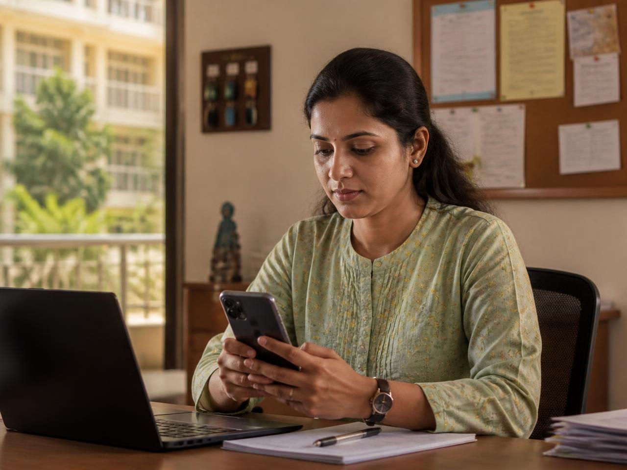 A community manager sending an announcement to residents from her phone